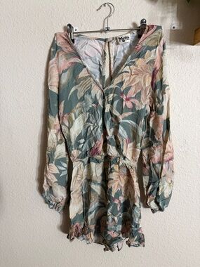 Show Me Your Mumu Floral V-Neck Romper in Sage, Blush & Cream